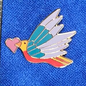 Laurel Burch Celeste With Heart Enamel Bird Dove Brooch Pin